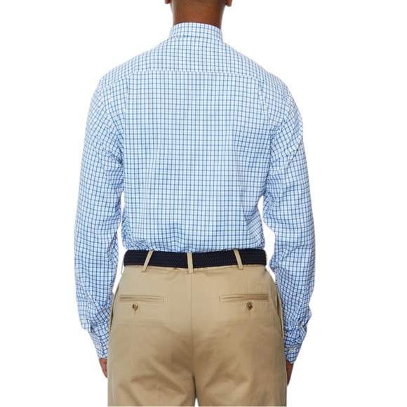 LANDS’ END Supima No Iron Oxford Plaid Shirt in Blues/Greens Size 17.5 - 35 - Picture 3 of 7